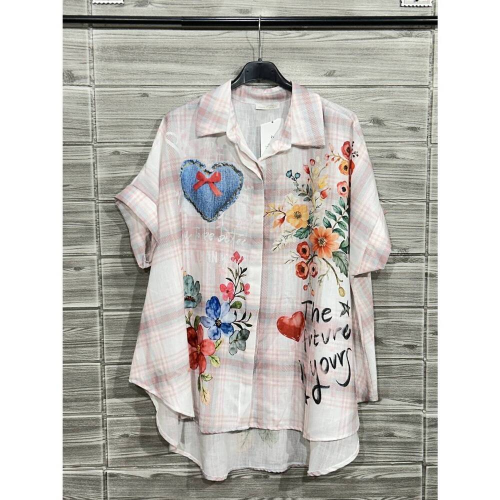 NEW OZ women's printed button down shirt in multi